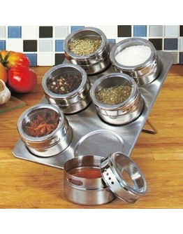 Бурканчета 6бр за подправки с магнит и поставка инокс